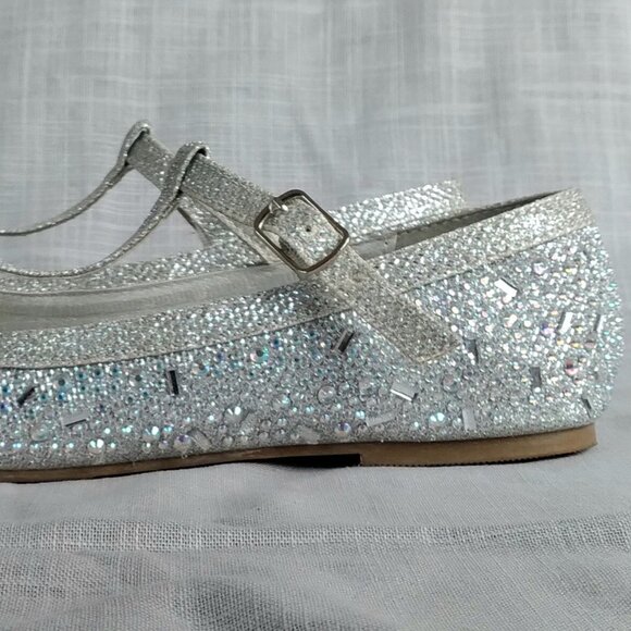 GIRLS SILVER RHINESTONE FLAT DRESSY SHOES BIG KIDS SIZE 4 - Picture 5 of 13
